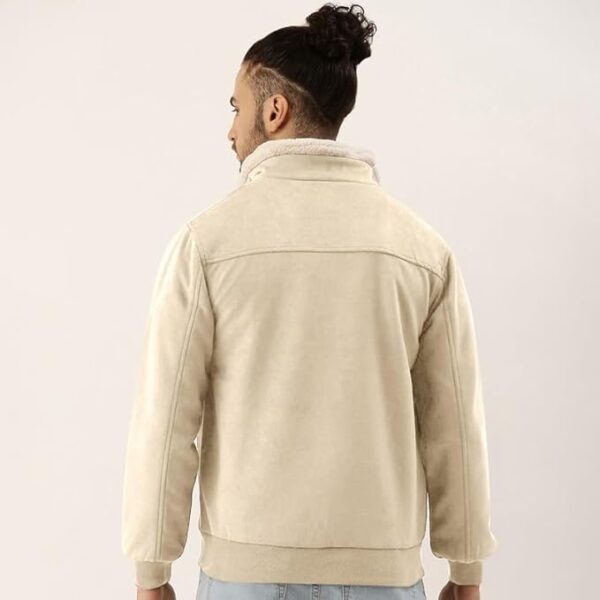 Campus Sutra Men's Front Zipper Jacket With Fleece For Casual Wear | Long Sleeve | High Neck | Zipper Closure | Suede Jacket Crafted With Comfort Fit For Everyday Wear