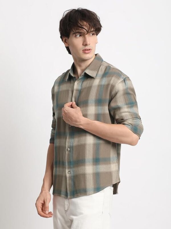 THE BEAR HOUSE Men's Brown Checked Relaxed Fit Cotton Casual Shirt