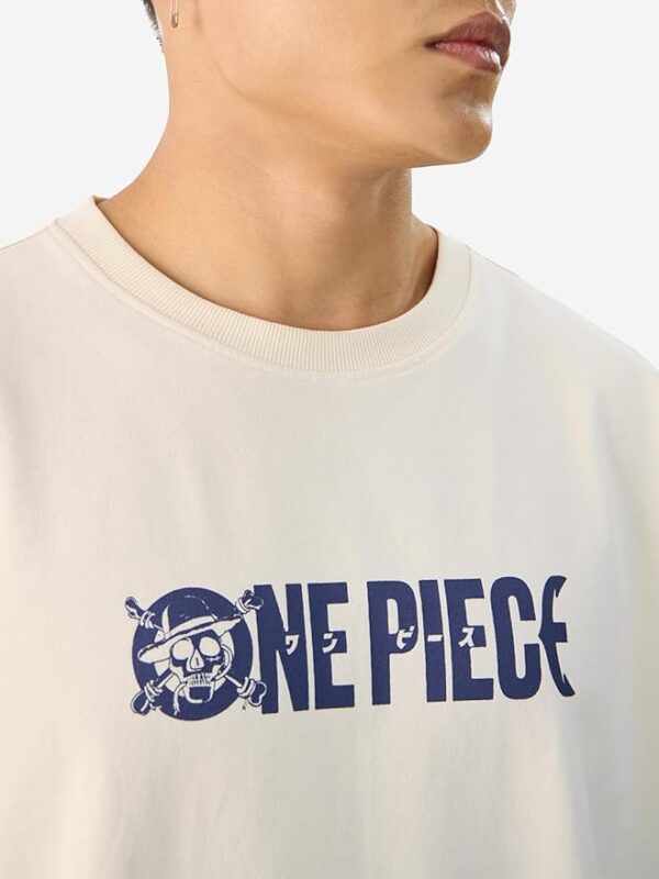 The Souled Store Official One Piece: Going Merry Men and Boys Short Sleeve Round Neck White Graphic Printed Cotton Oversized T-Shirts