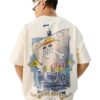 The Souled Store Official One Piece: Going Merry Men and Boys Short Sleeve Round Neck White Graphic Printed Cotton Oversized T-Shirts