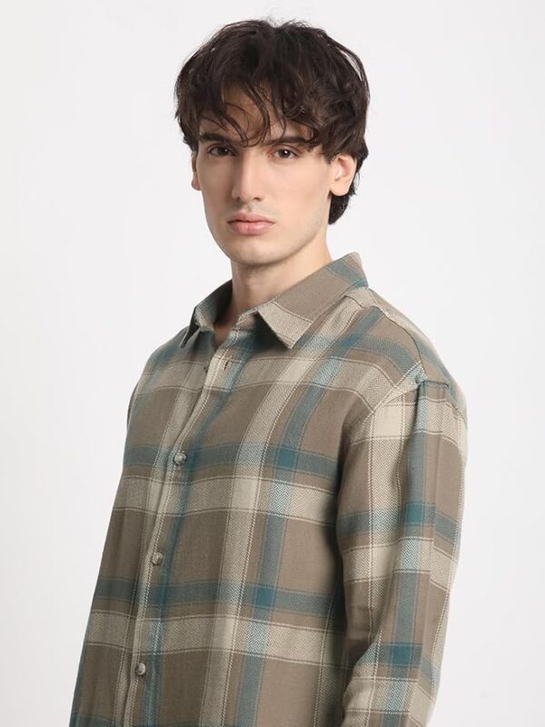THE BEAR HOUSE Men's Brown Checked Relaxed Fit Cotton Casual Shirt